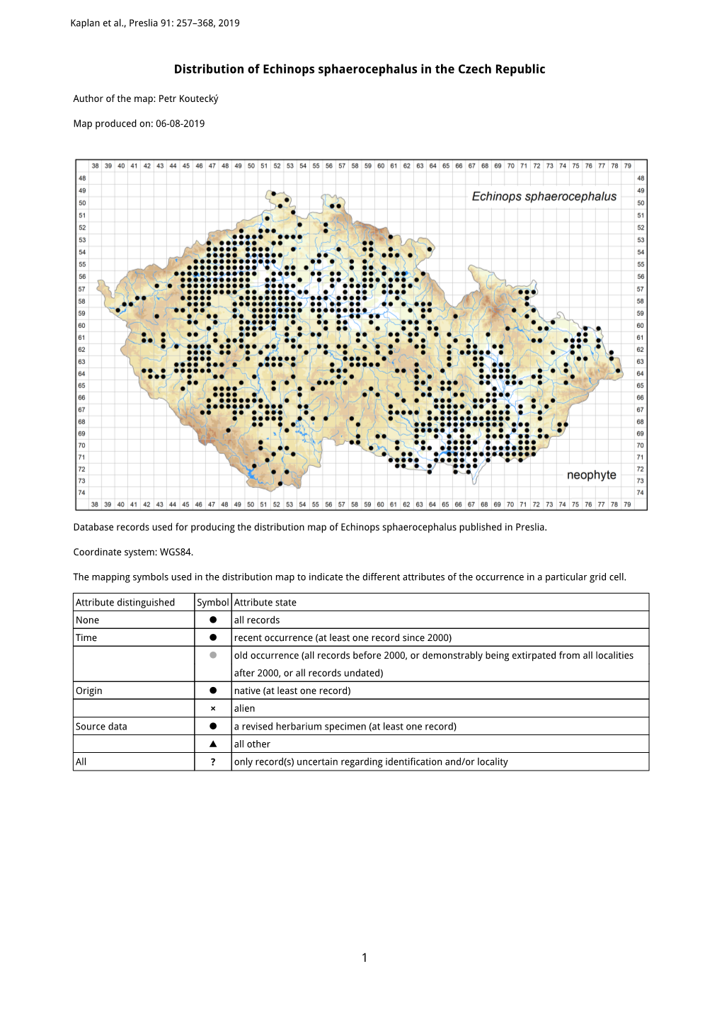 1 Distribution of Echinops Sphaerocephalus in the Czech