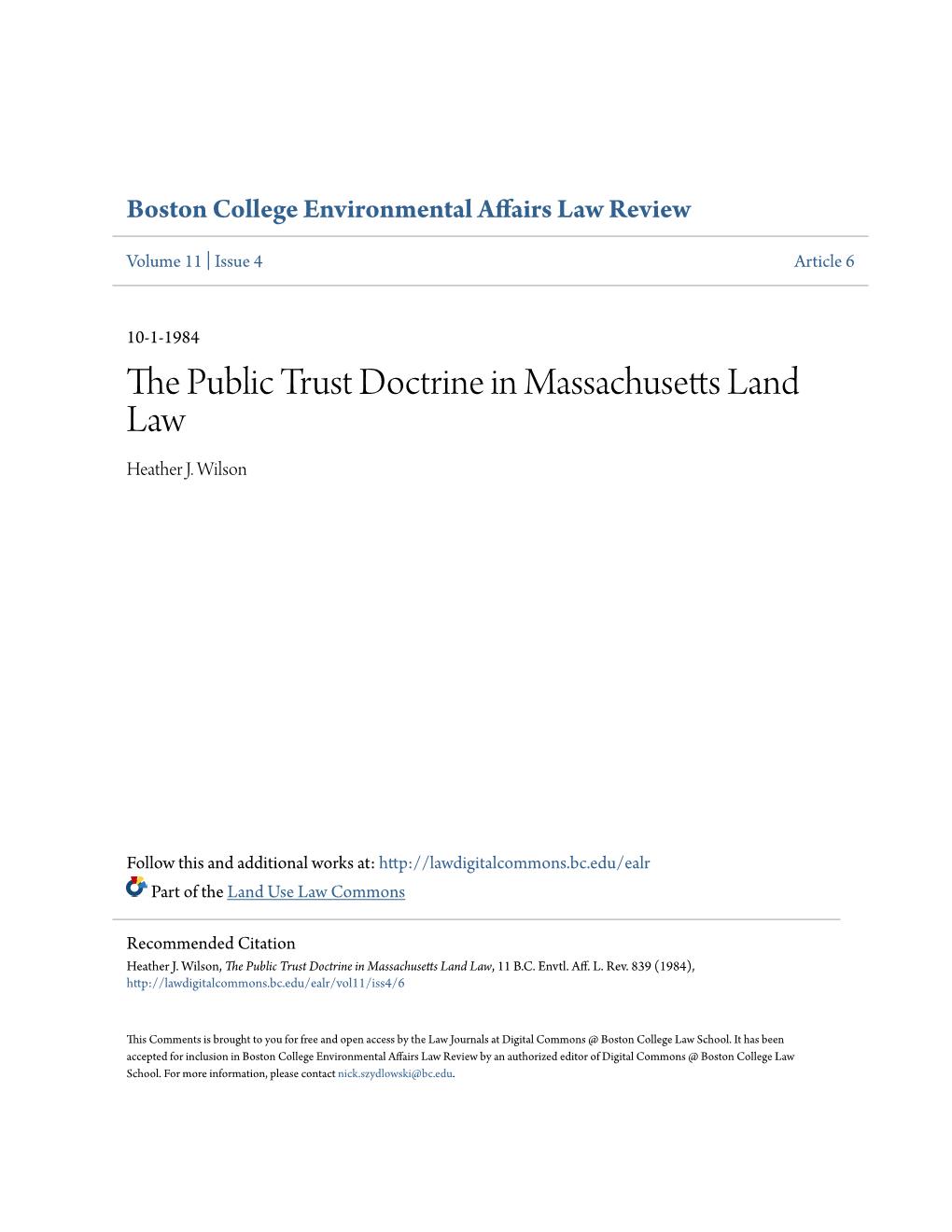 The Public Trust Doctrine in Massachusetts Land Law