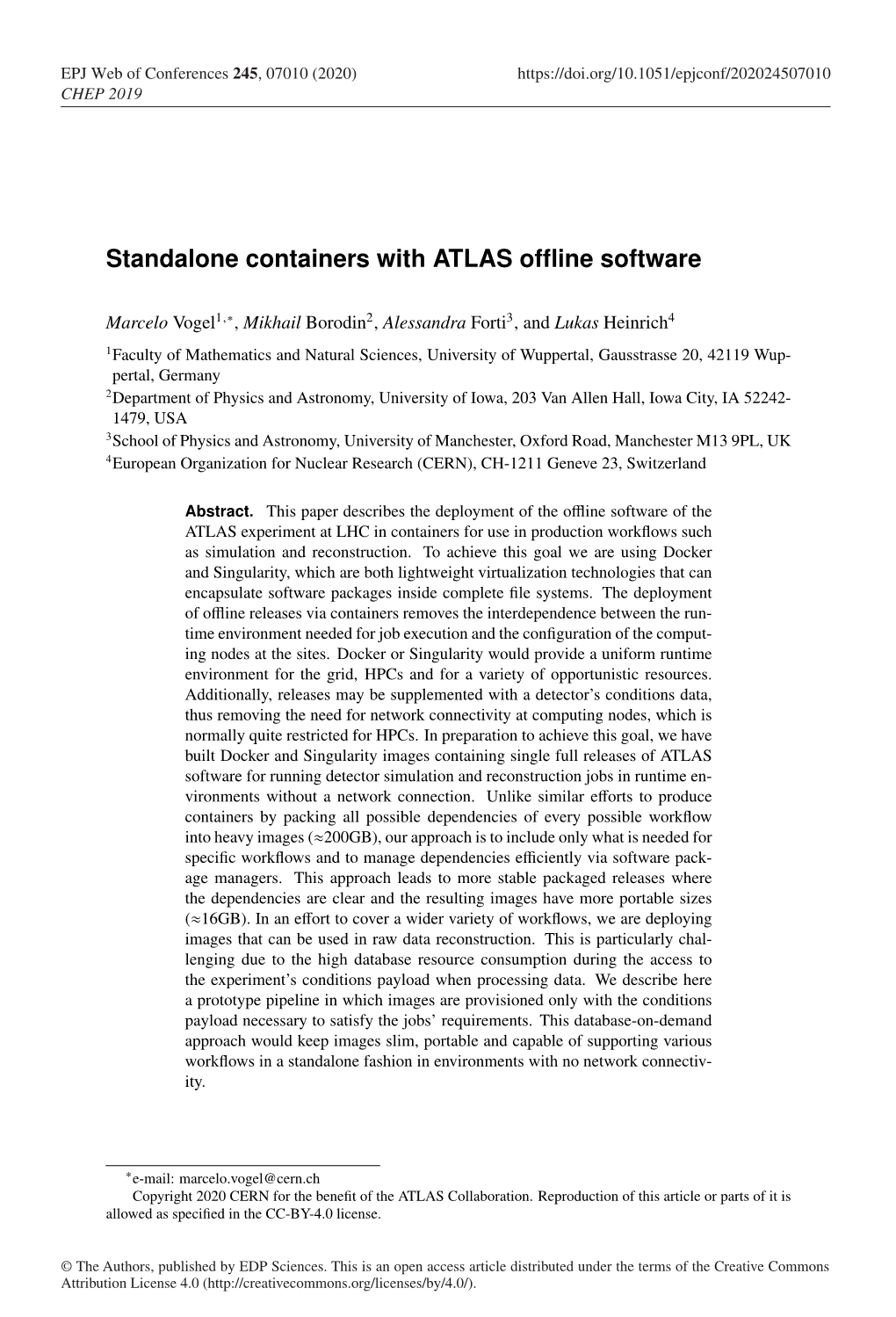 Standalone Containers with ATLAS Offline Software