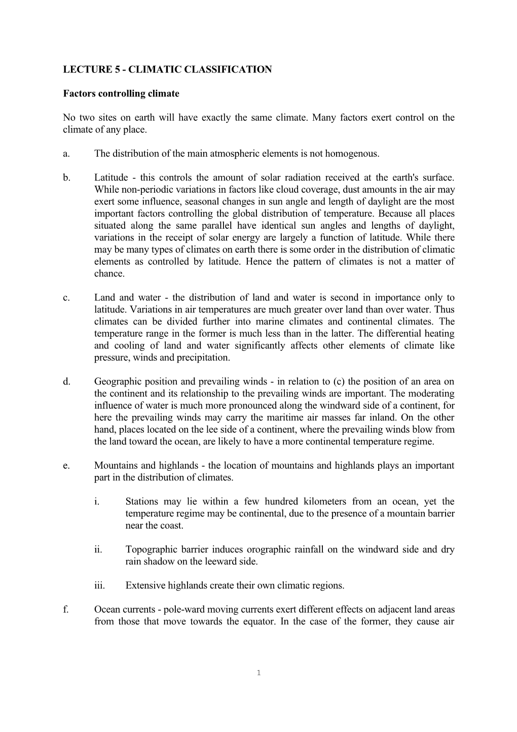 Lecture 5 - Climatic Classification