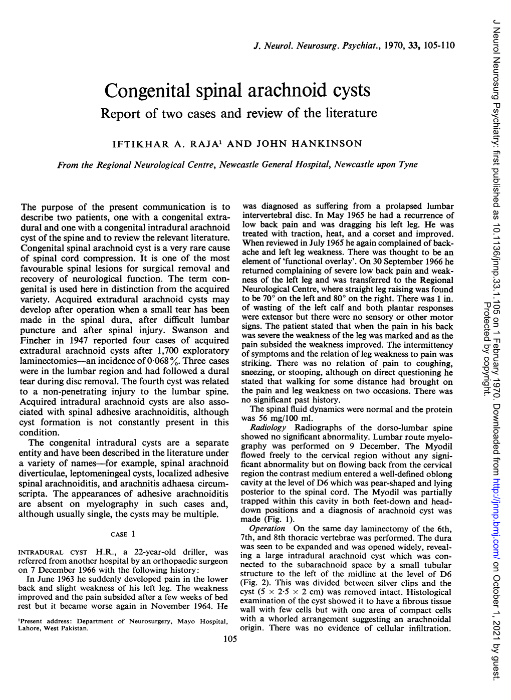 Congenital Spinal Arachnoid Cysts Report of Two Cases and Review of the Literature