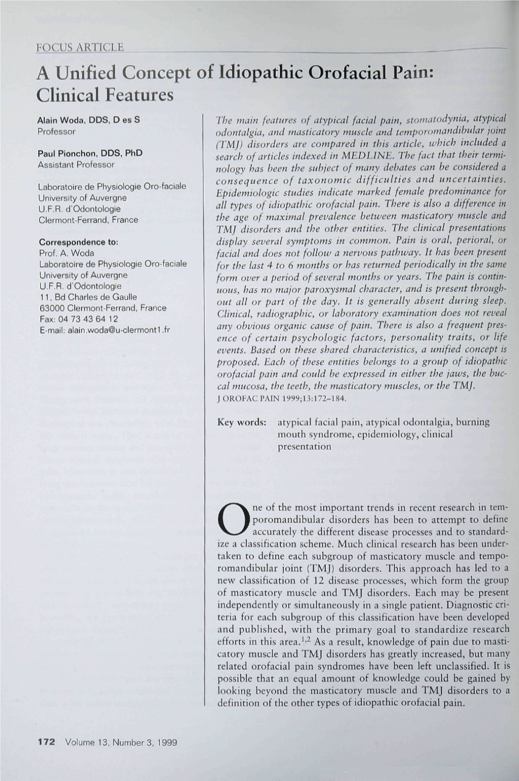 A Unified Concept of Idiopathic Orofacial Pain: Clinical Features