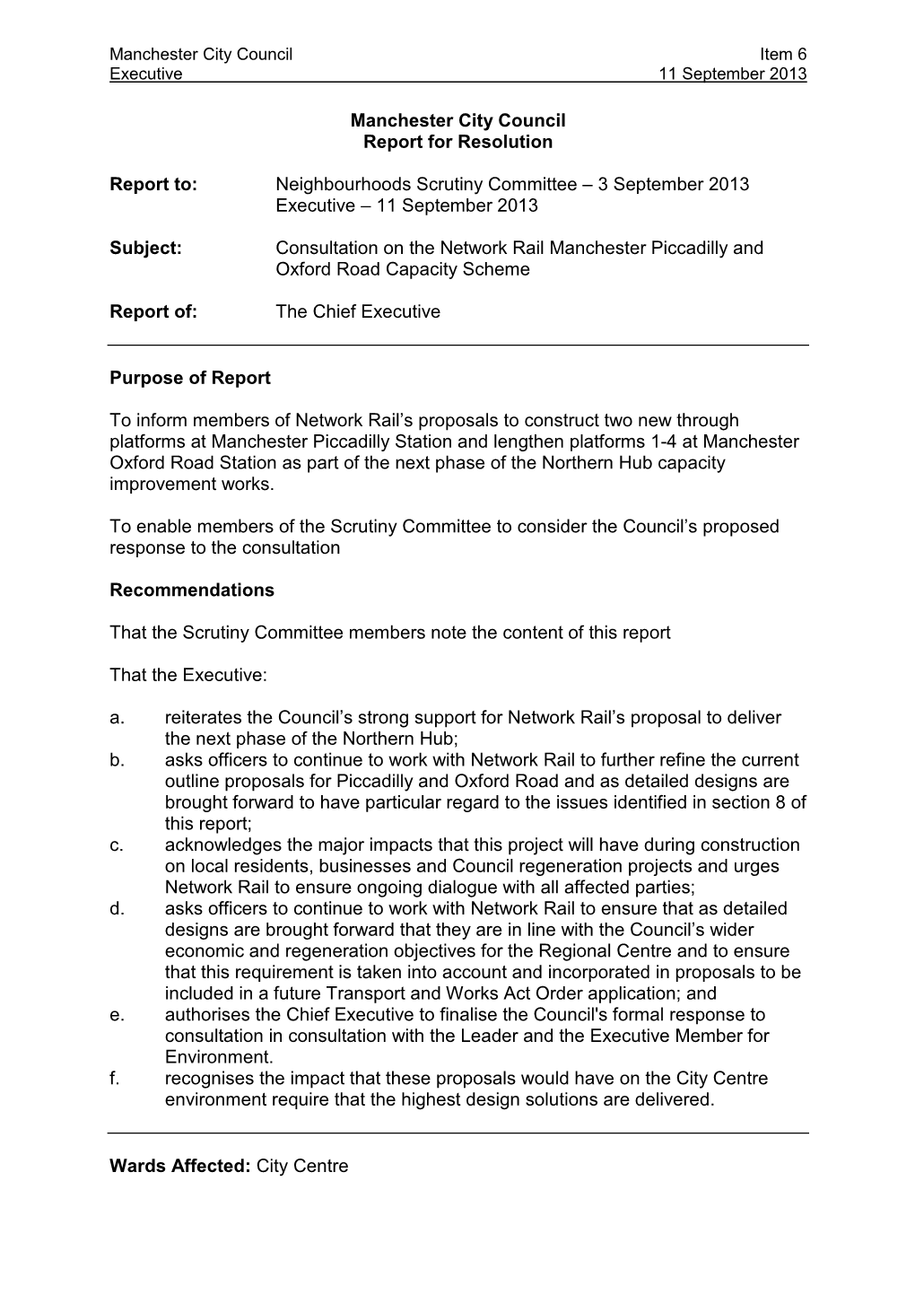 Report on Consultation on Manchester Piccadilly and Oxford