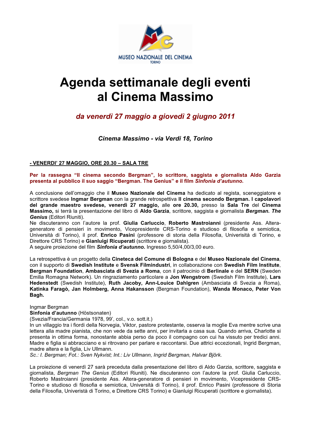 20 Agenda Appuntamenti Cmassimo 27.05 Al 02.06 Ok