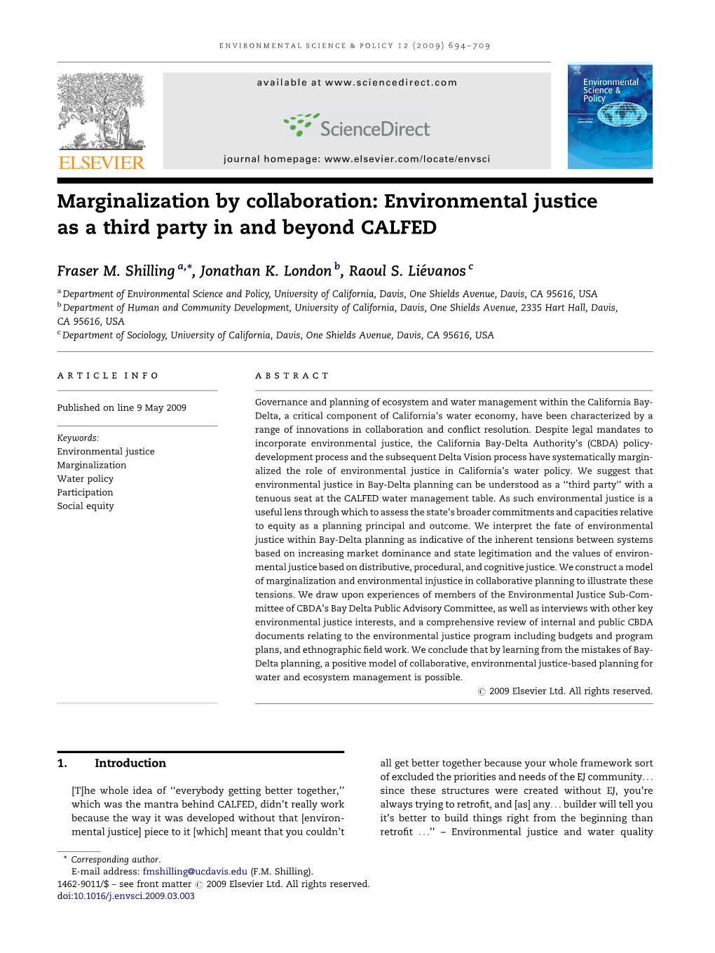 Marginalization by Collaboration: Environmental Justice As a Third Party in and Beyond CALFED