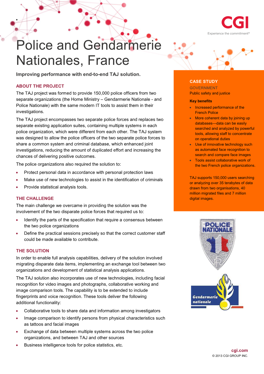 Police and Gendarmerie Nationales, France Improving Performance with End-To-End TAJ Solution