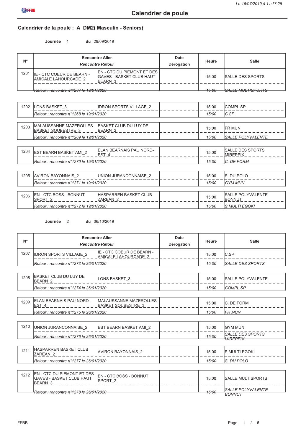 Calendrier De Poule