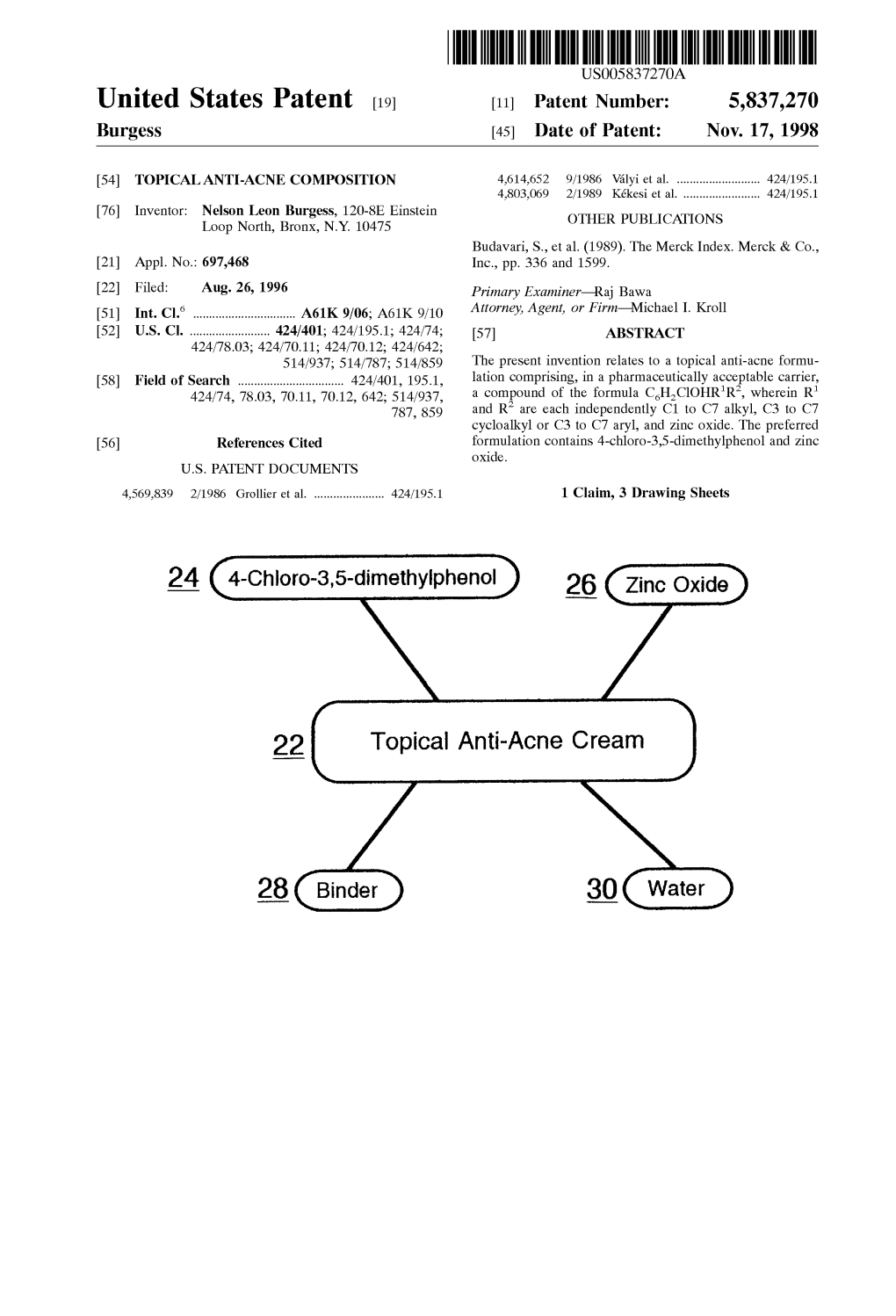 United States Patent (19) 11 Patent Number: 5,837,270 Burgess (45) Date of Patent: Nov