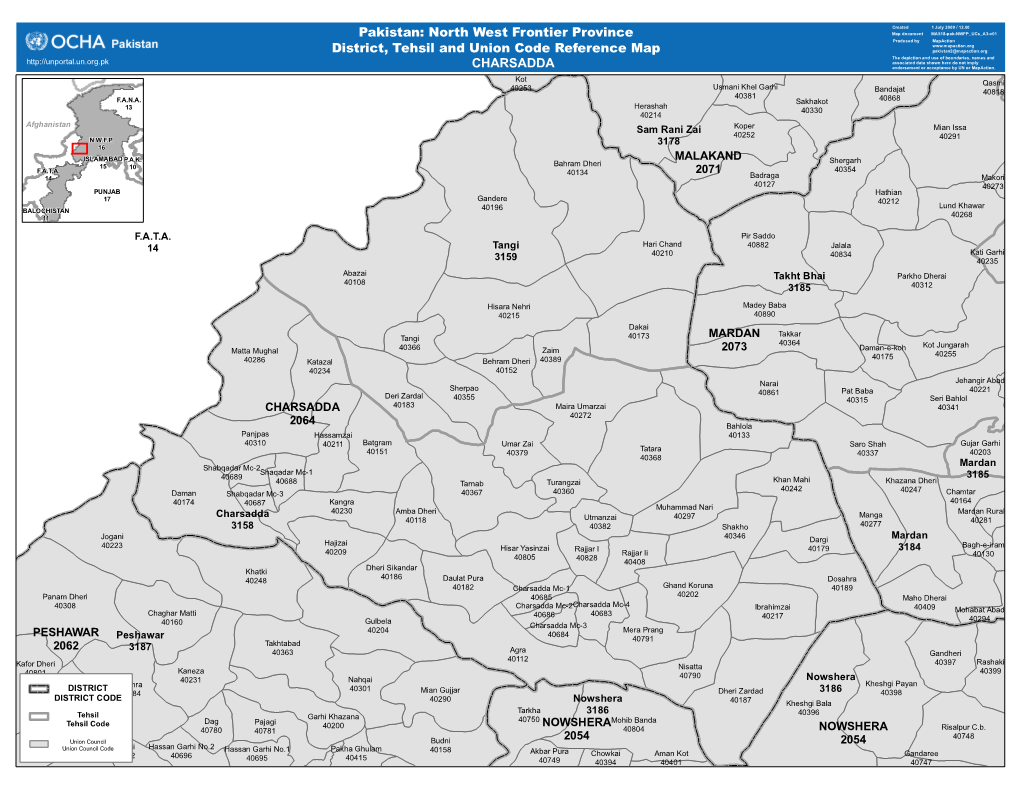 CHARSADDA Pakistan: North West Frontier Province District, Tehsil and Union Code Reference