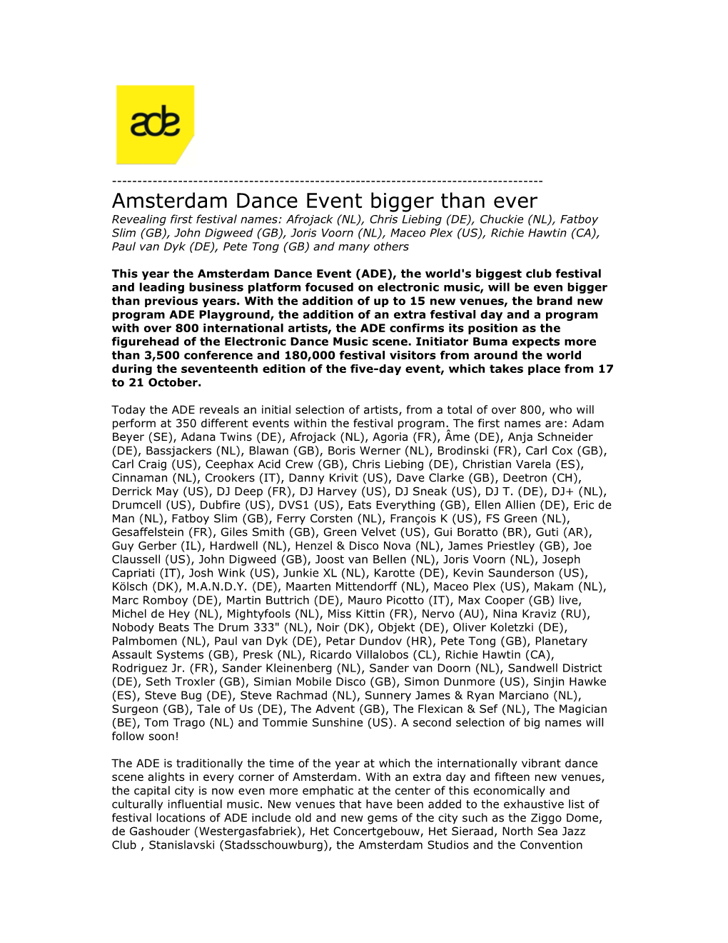 Amsterdam Dance Event Bigger Than Ever