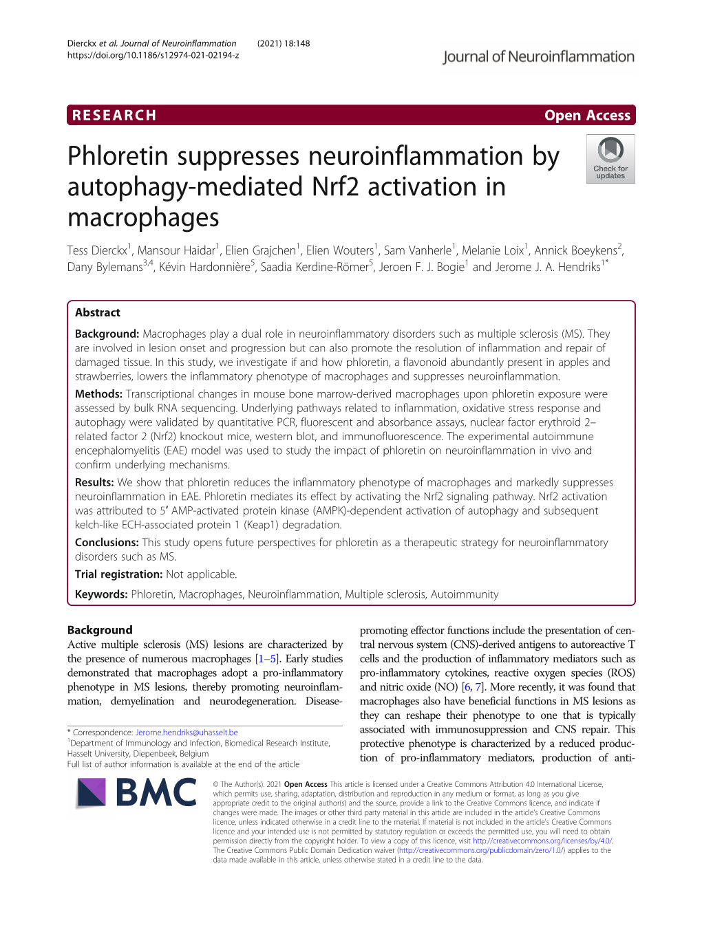 Phloretin Suppresses Neuroinflammation by Autophagy