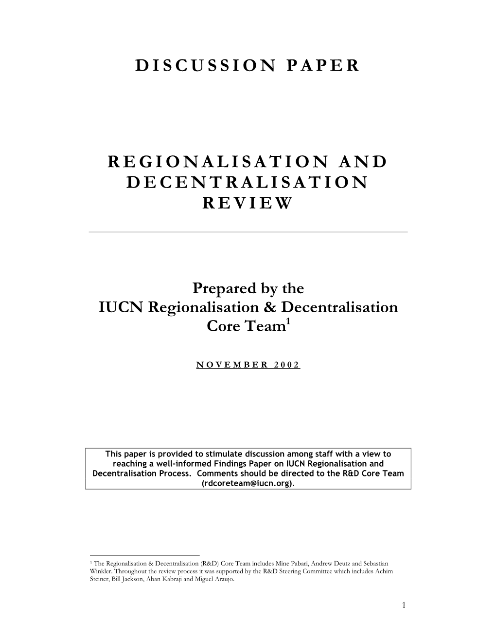Discussion Paper Regionalisation And