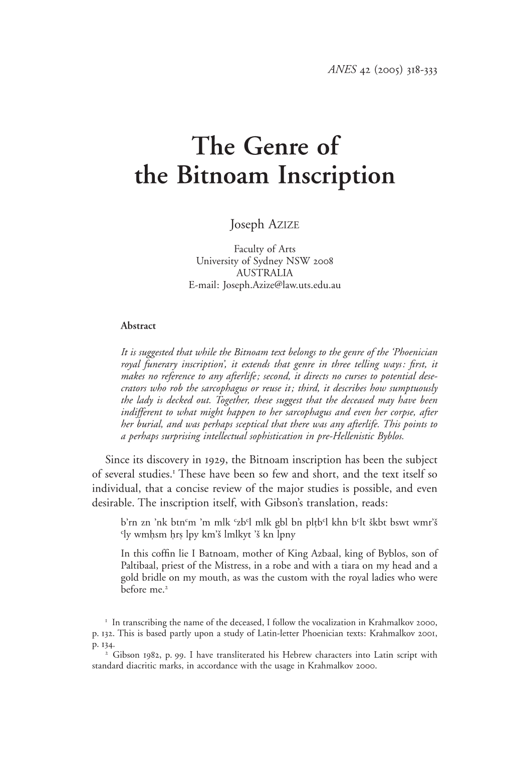 The Genre of the Bitnoam Inscription