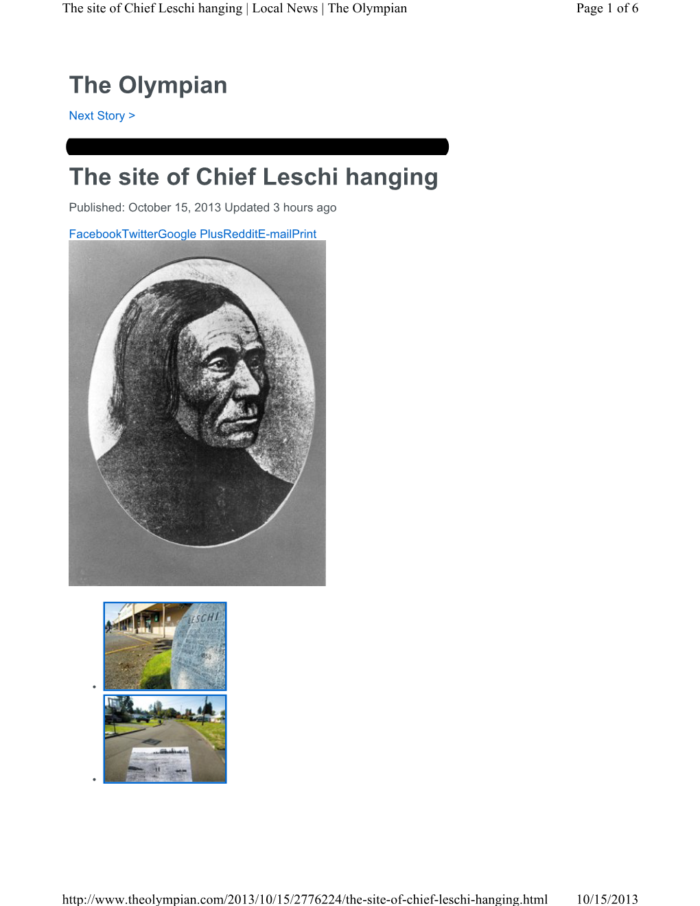The Olympian the Site of Chief Leschi Hanging