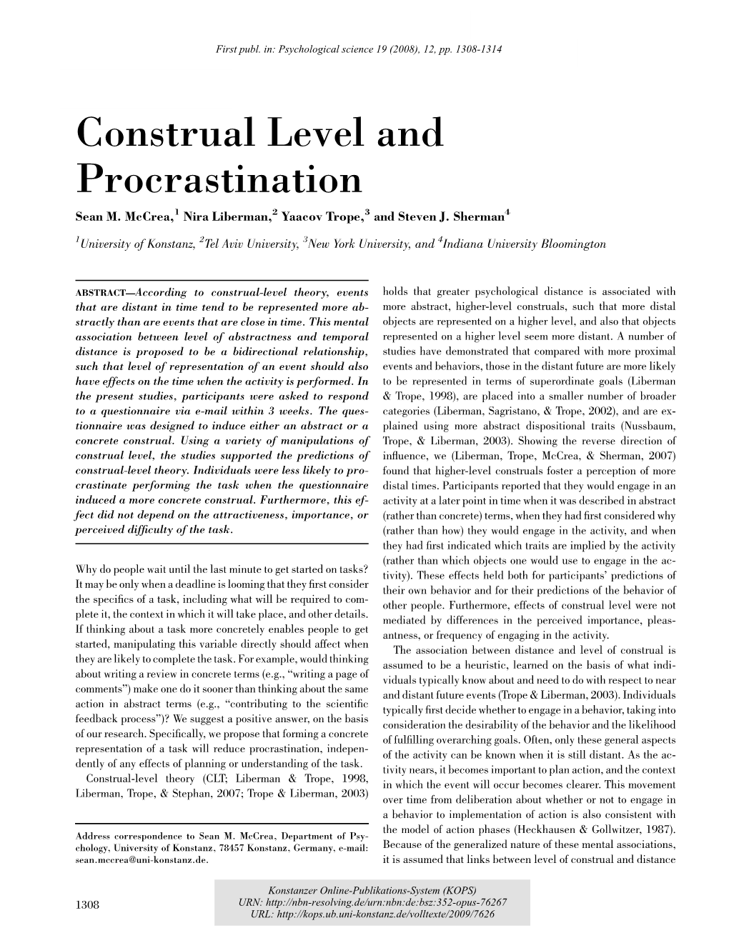 Construal Level and Procrastination Sean M