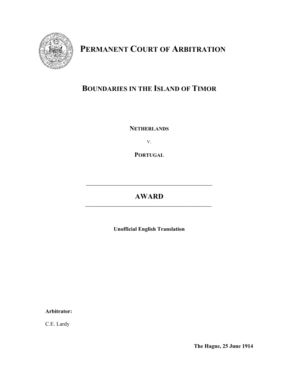 Permanent Court of Arbitration Award