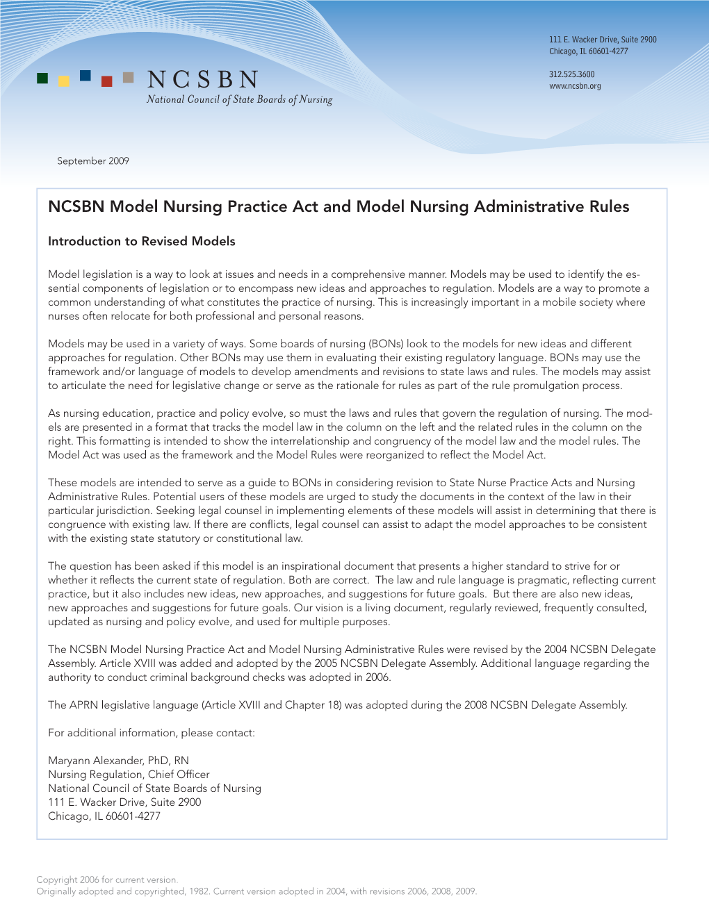 NCSBN Model Nursing Practice Act and Model Nursing Administrative Rules