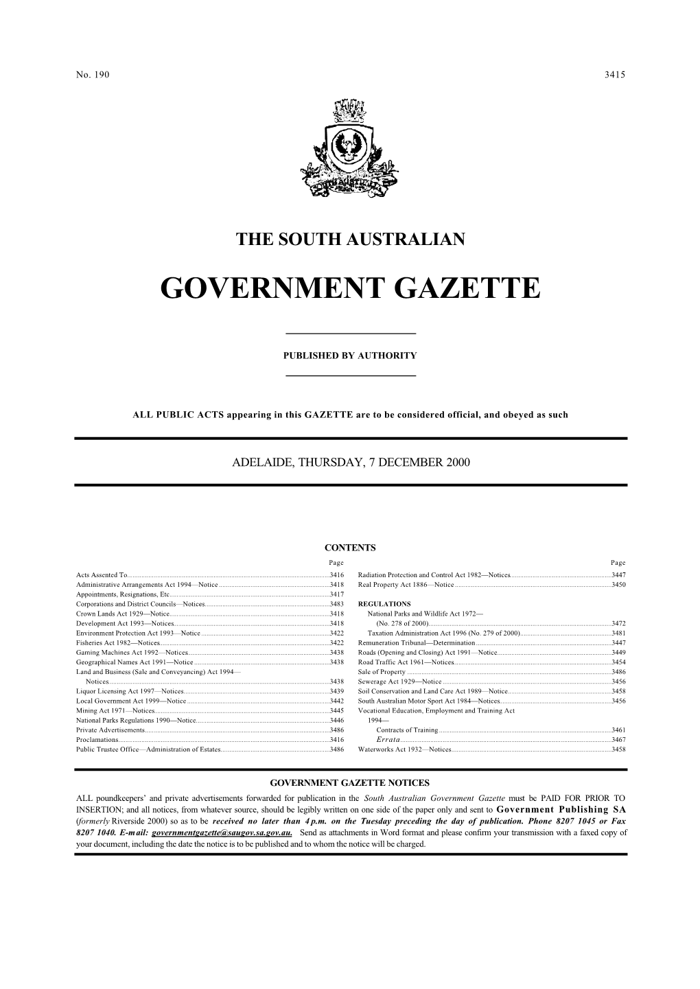 Government Publishing SA (Formerly Riverside 2000) So As to Be Received No Later Than 4 P.M