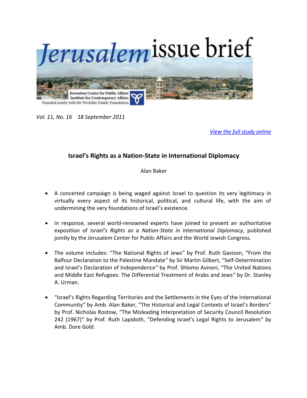 Israel's Rights As a Nation-State in International Diplomacy