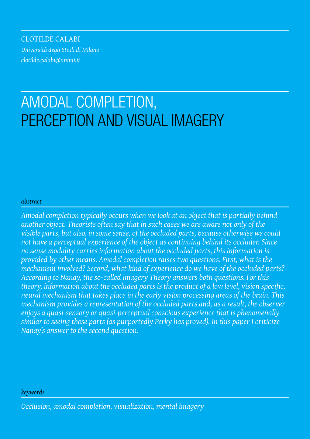 Amodal Completion, Perception and Visual Imagery