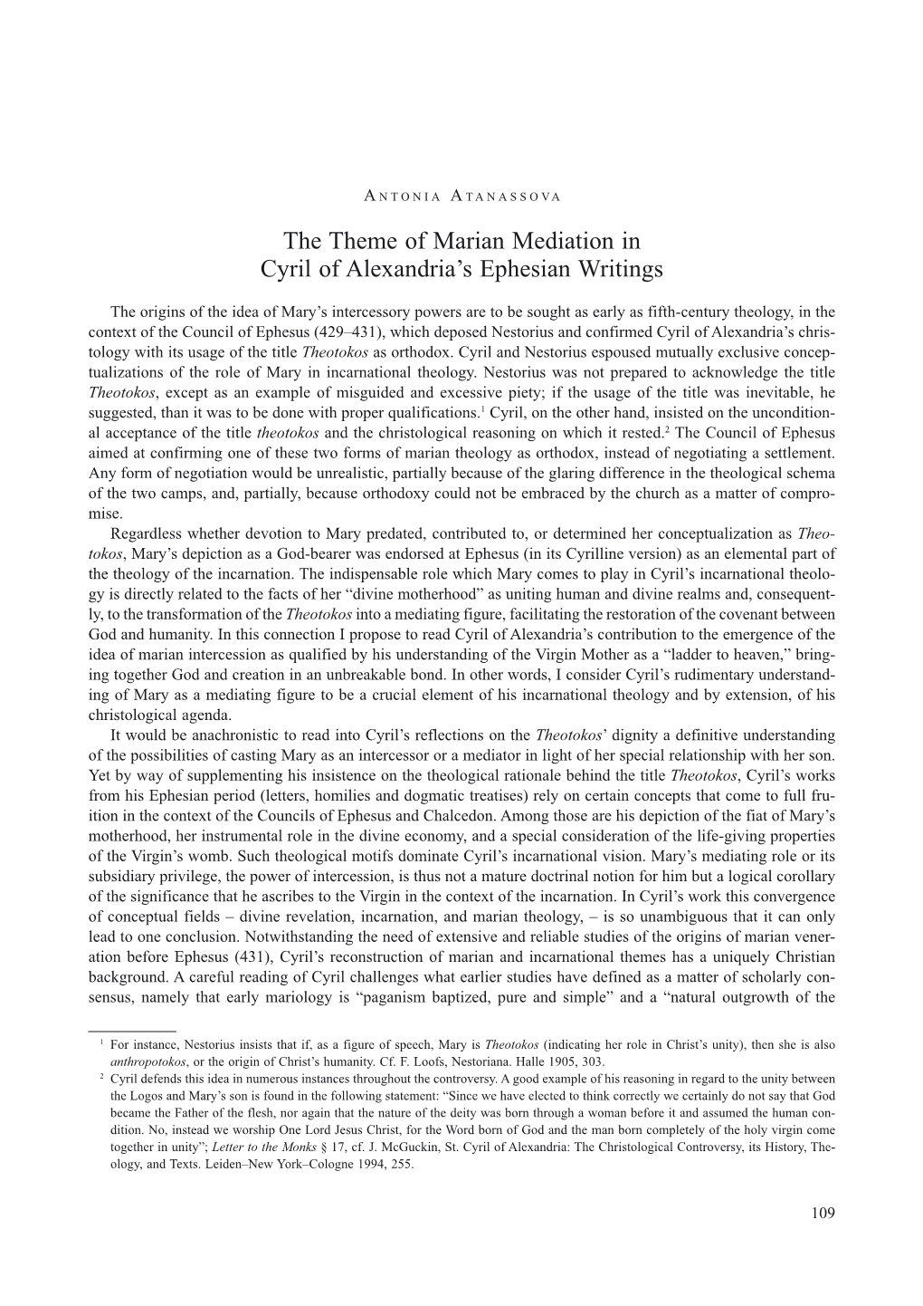 The Theme of Marian Mediation in Cyril of Alexandria's Ephesian