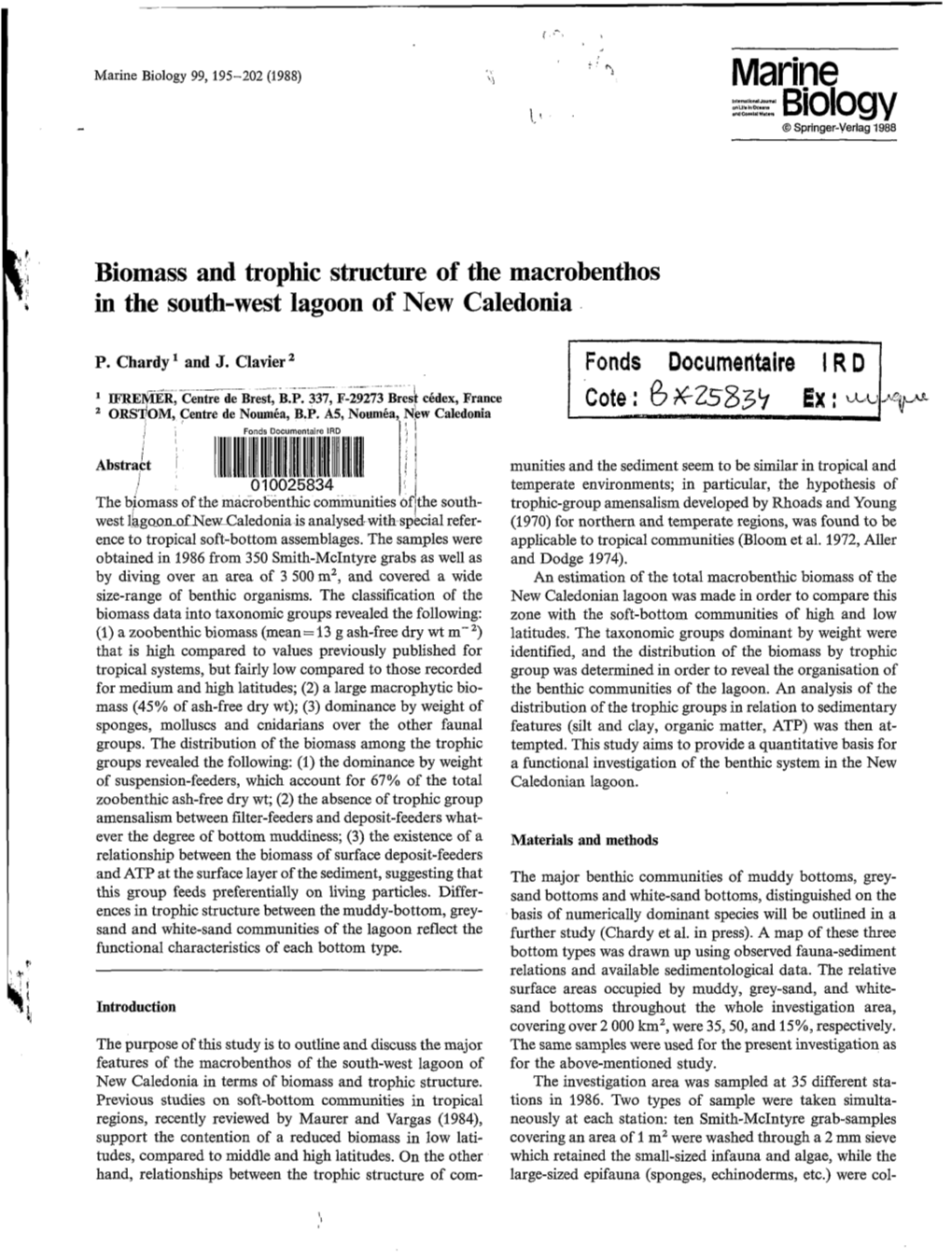 Biomass and Trophic Structure of the Macrobenthos in the South-West Lagoon of New Caledonia D P