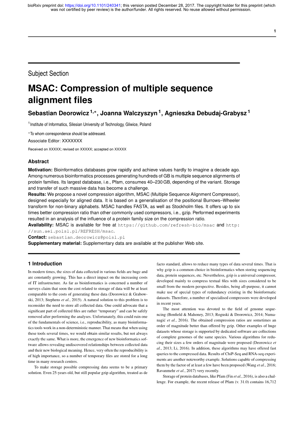 MSAC: Compression of Multiple Sequence Alignment Files