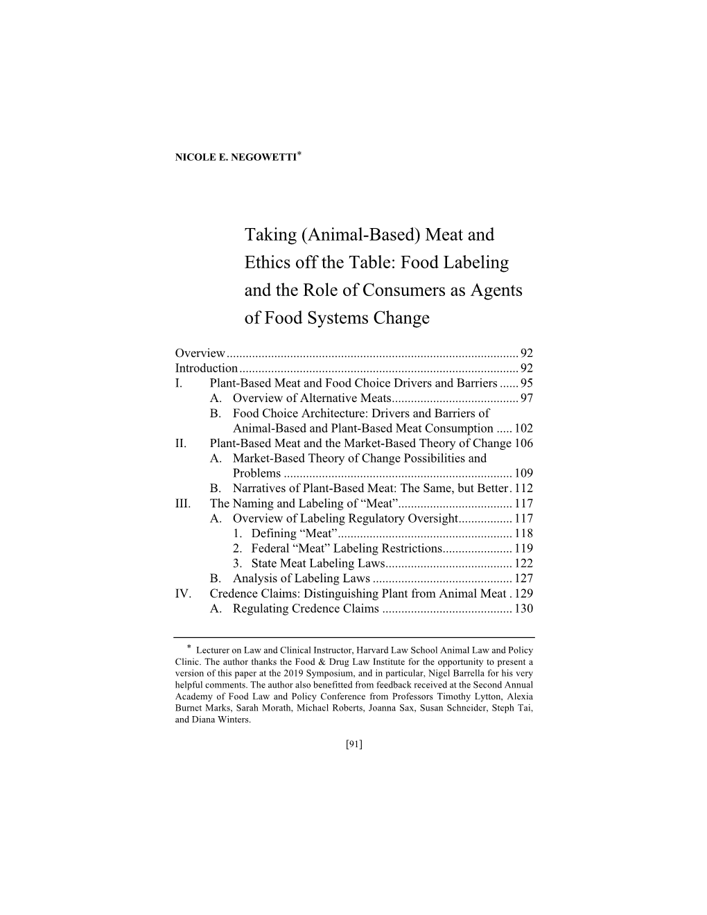 Meat and Ethics Off the Table: Food Labeling and the Role of Consumers As Agents of Food Systems Change