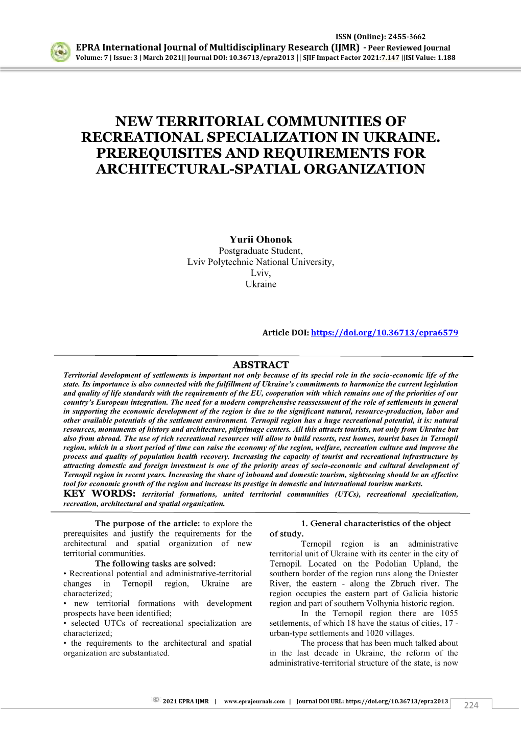 New Territorial Communities of Recreational Specialization in Ukraine