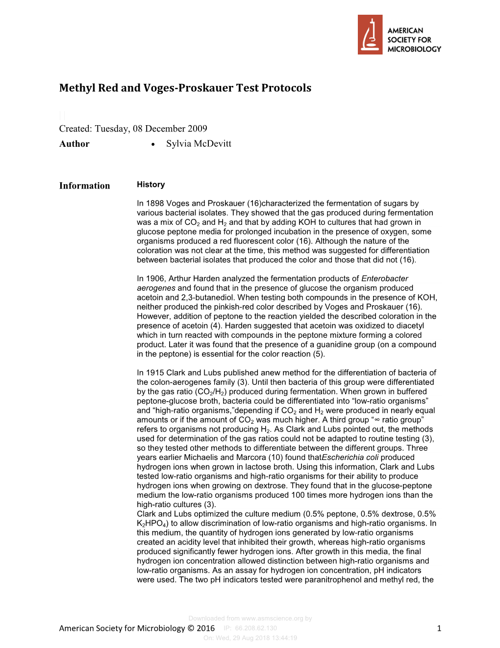 Methyl Red and Voges-Proskauer Test Protocols