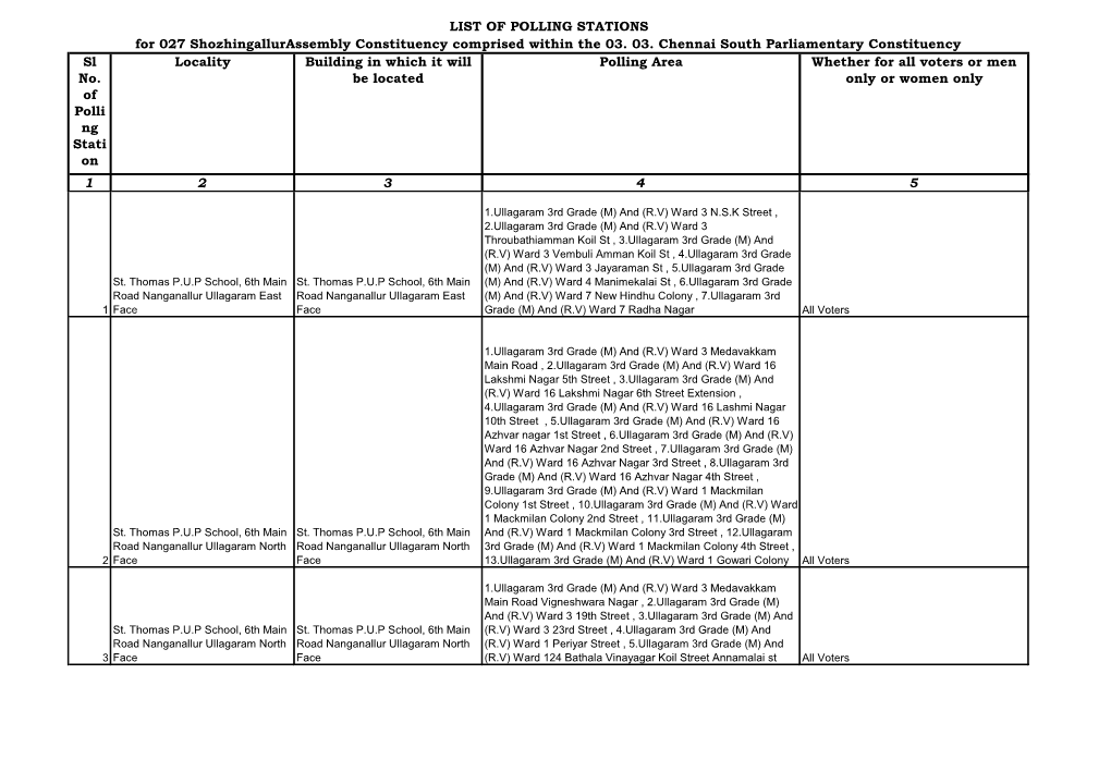 Kancheepuram (SC) Parliamentary Constituency Sl No