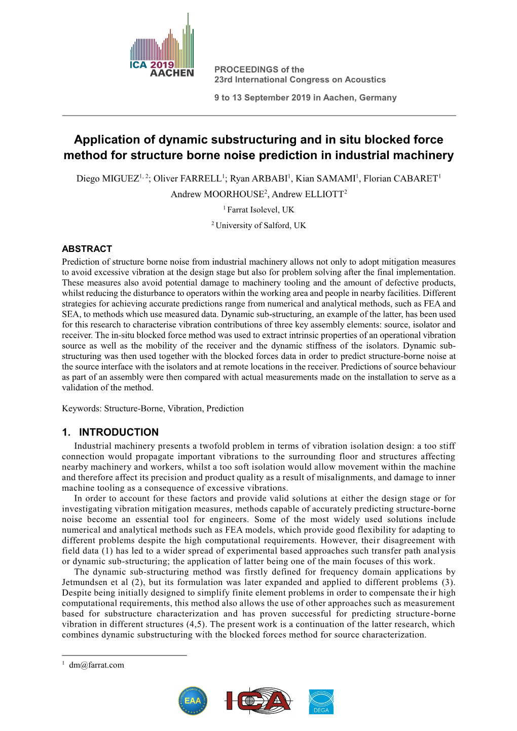 Application of Dynamic Substructuring and in Situ Blocked Force Method for Structure Borne Noise Prediction in Industrial Machinery