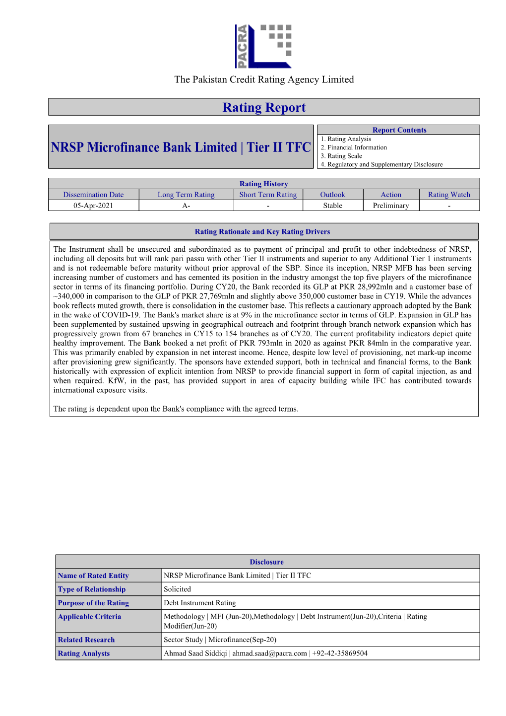 NRSP Microfinance Bank Limited | Tier II TFC 2