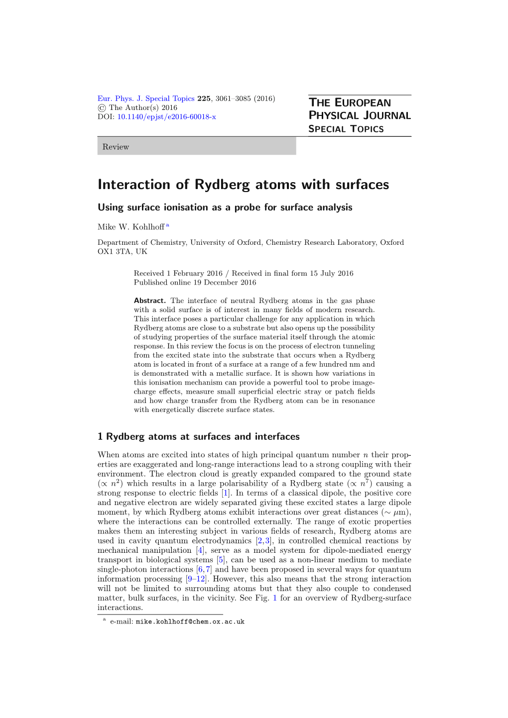 Interaction of Rydberg Atoms with Surfaces