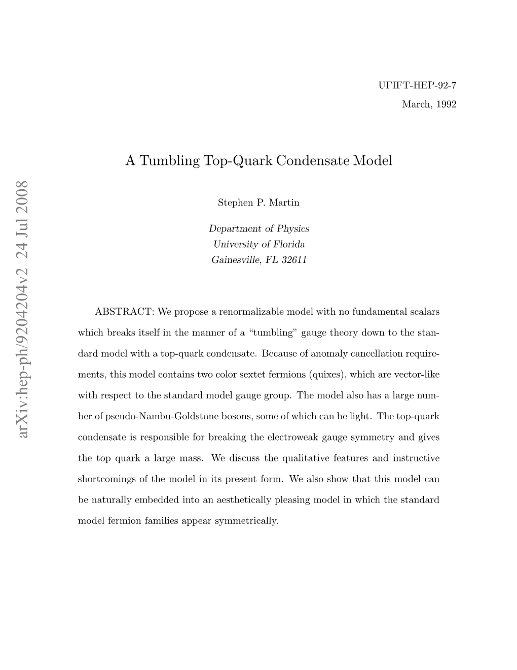 A Tumbling Top-Quark Condensate Model