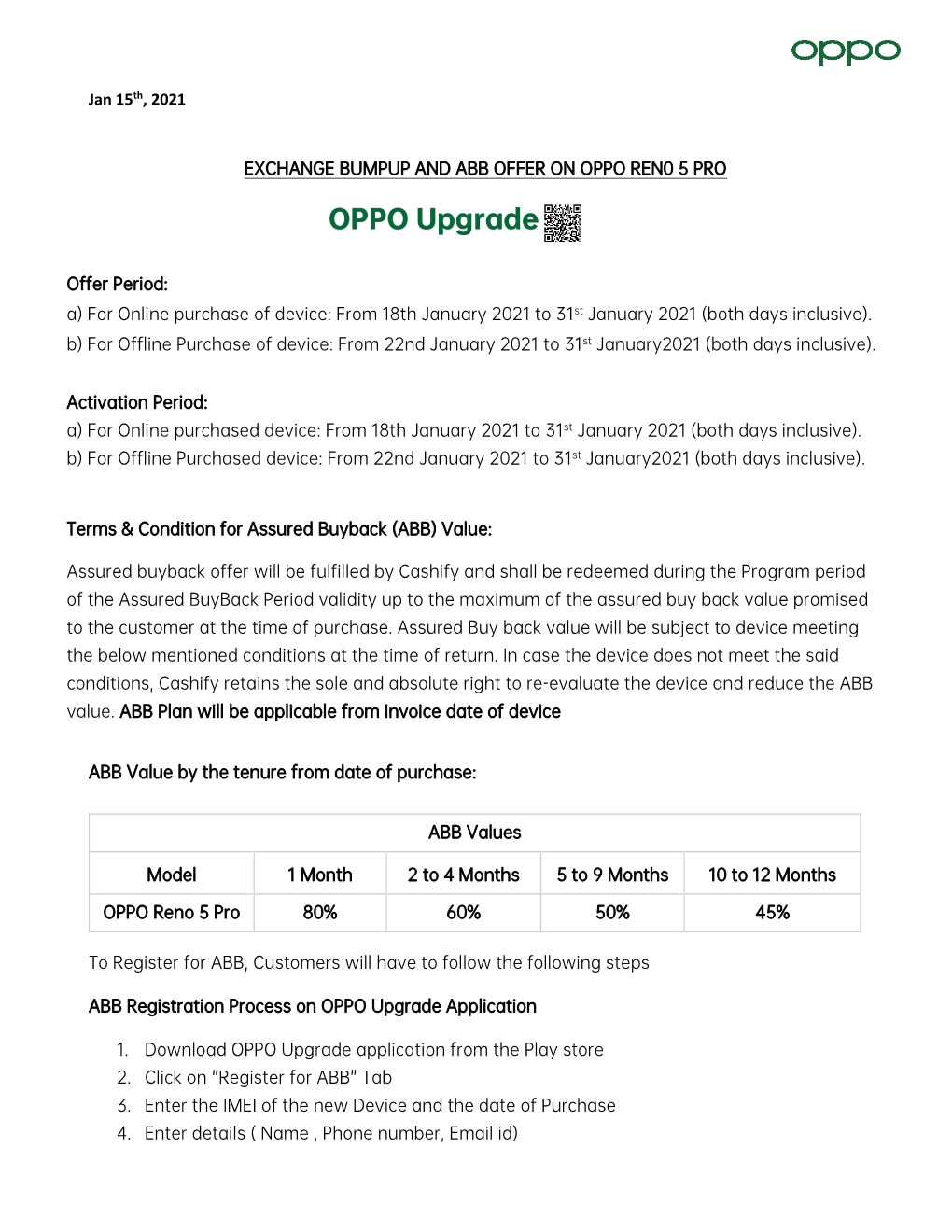 Exchange Bumpup and Abb Offer on Oppo Ren0 5 Pro