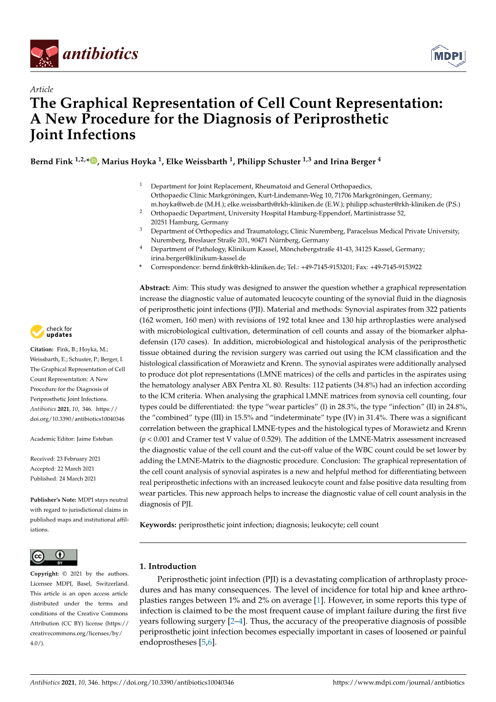 The Graphical Representation of Cell Count Representation: a New Procedure for the Diagnosis of Periprosthetic Joint Infections