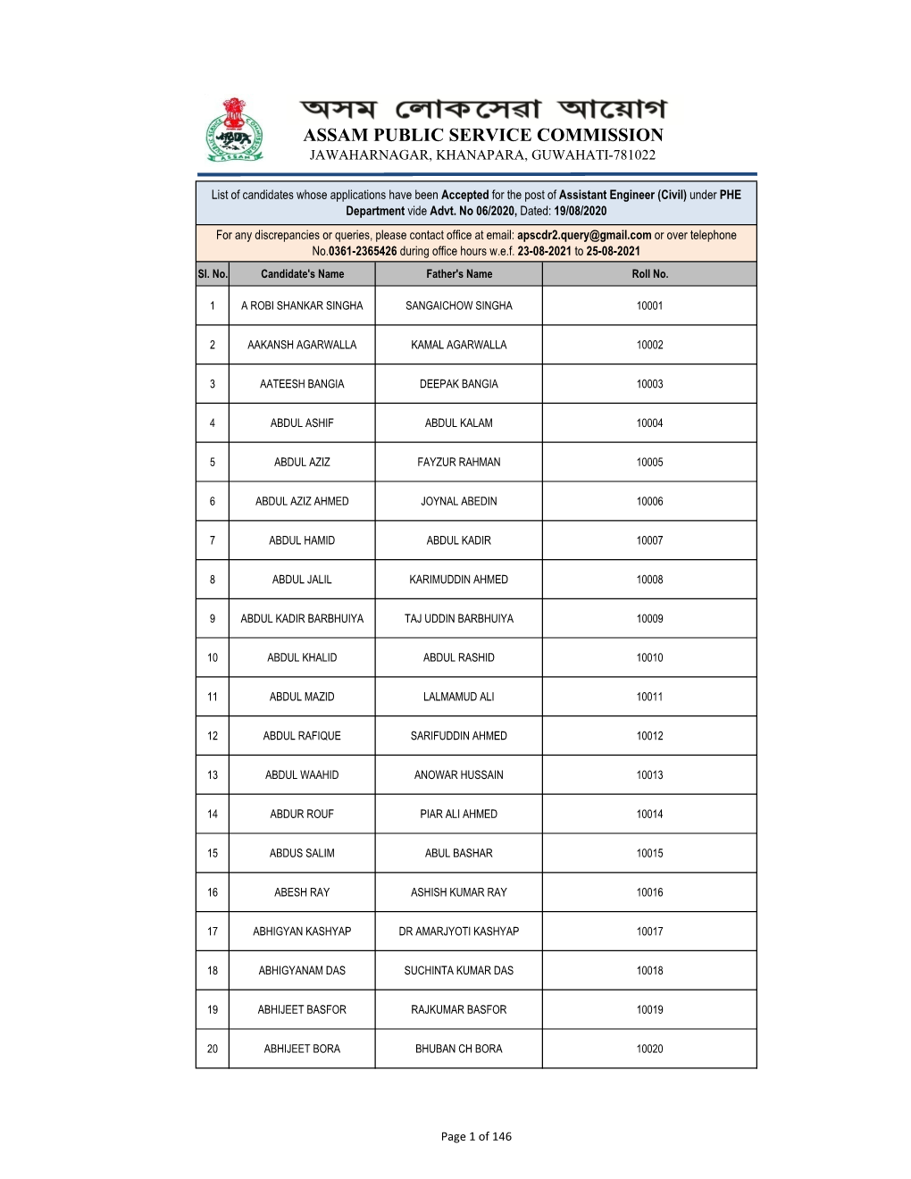 Assam Public Service Commission Jawaharnagar, Khanapara, Guwahati-781022