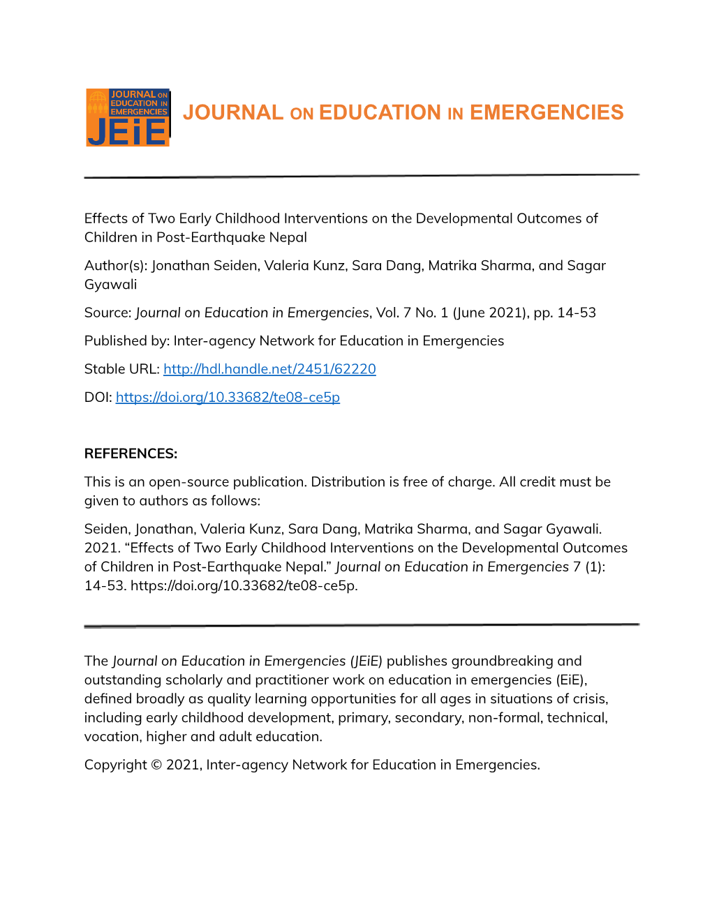 Journal on Education in Emergencies
