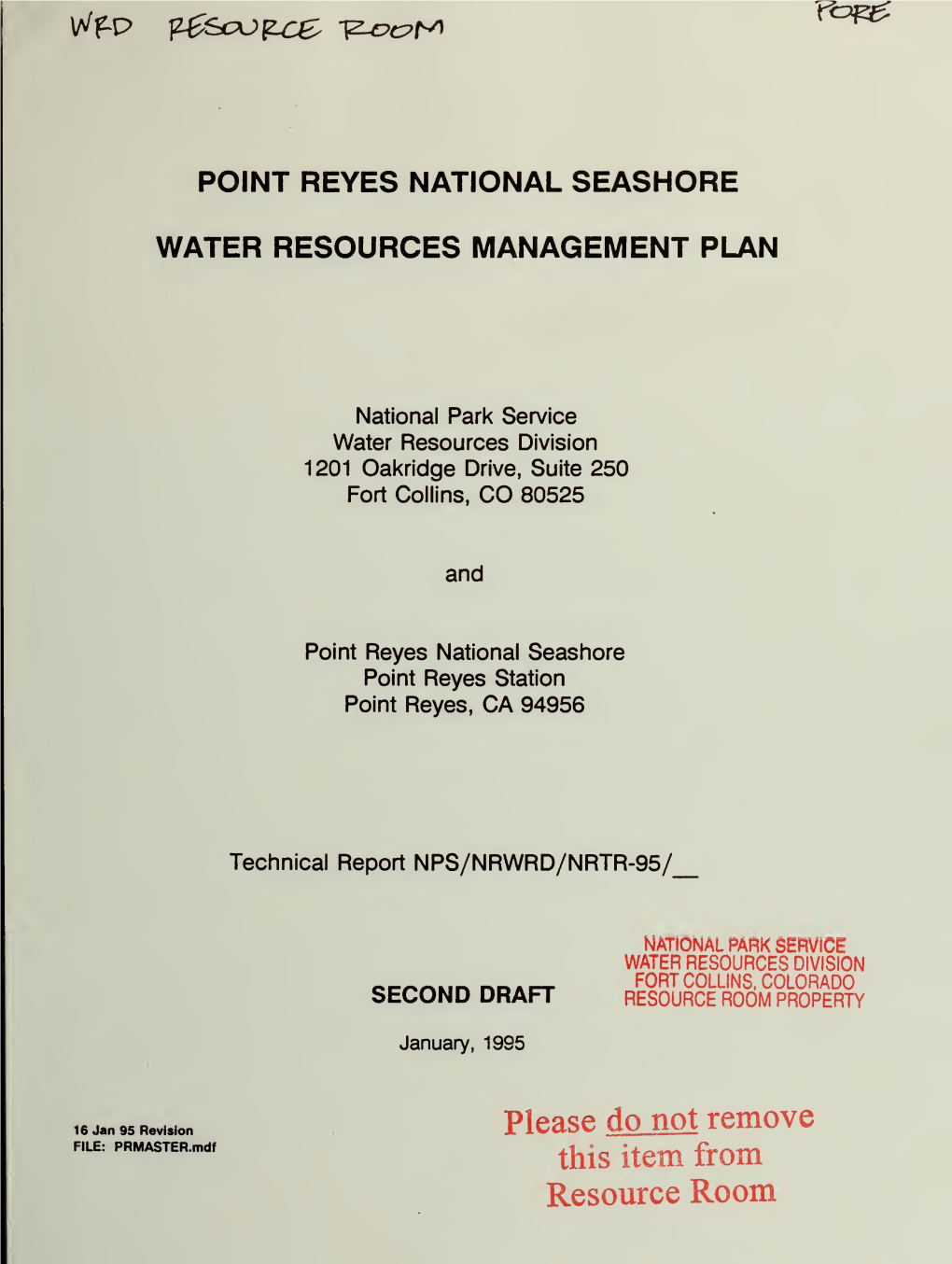 Point Reyes National Seashore Water Resources Management Plan