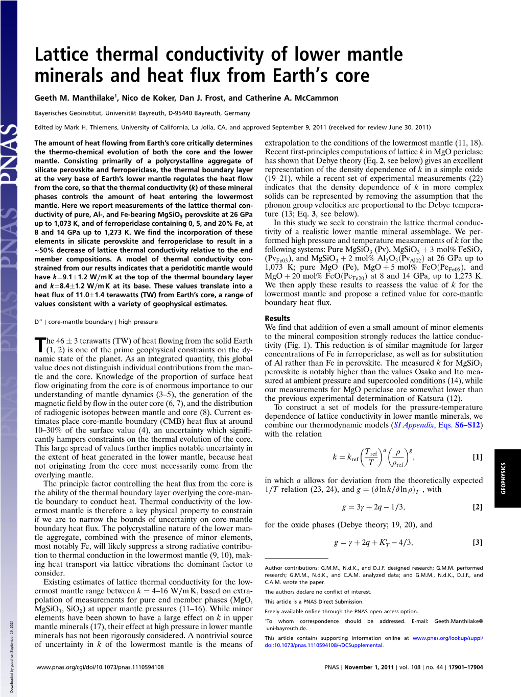 Lattice Thermal Conductivity of Lower Mantle Minerals and Heat Flux from Earth’S Core