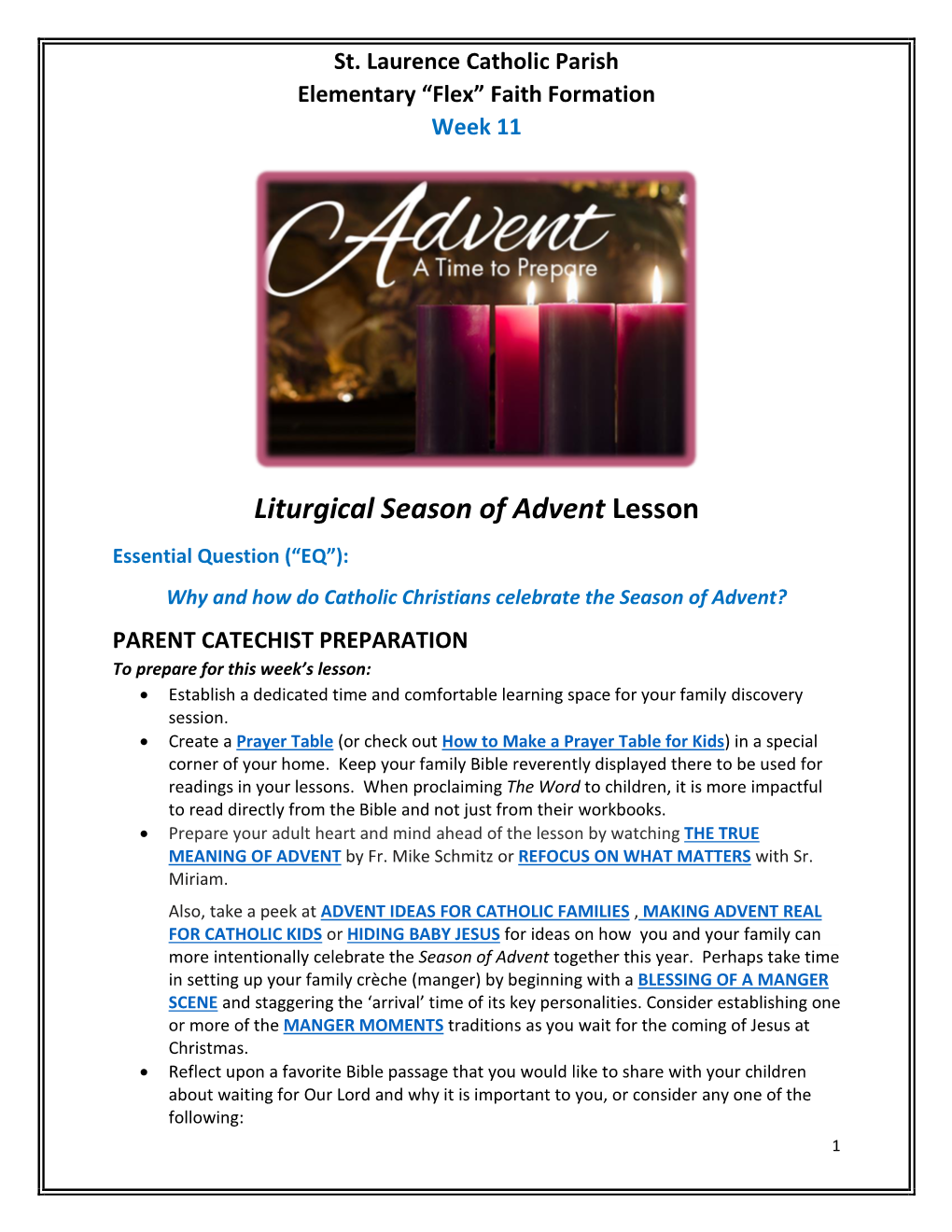 Liturgical Season of Advent Lesson