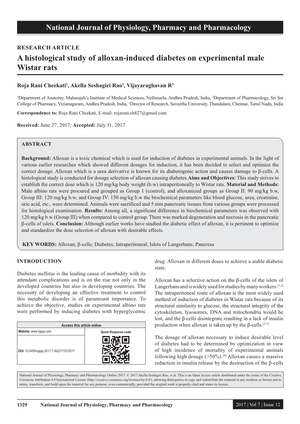 A Histological Study of Alloxan-Induced Diabetes on Experimental Male Wistar Rats