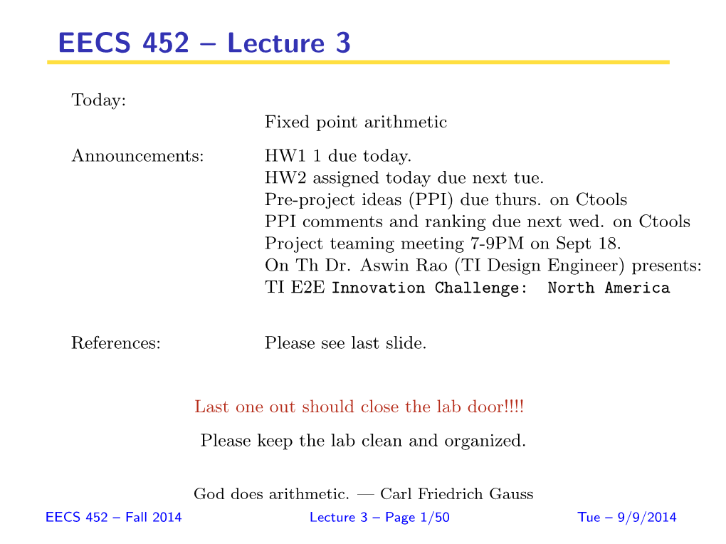 EECS 452 – Lecture 3