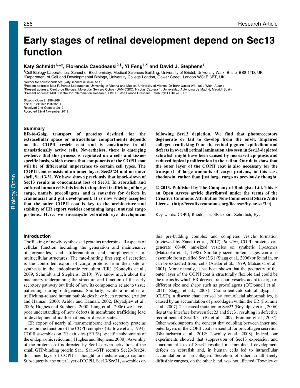 Early Stages of Retinal Development Depend on Sec13 Function