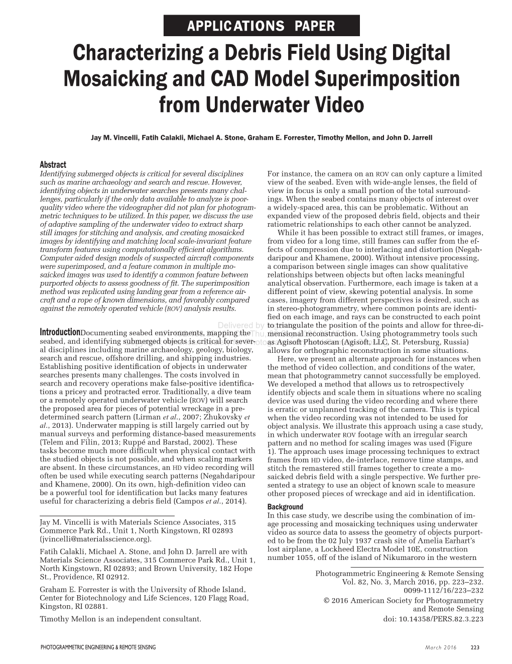 Characterizing a Debris Field Using Digital Mosaicking and CAD Model Superimposition from Underwater Video