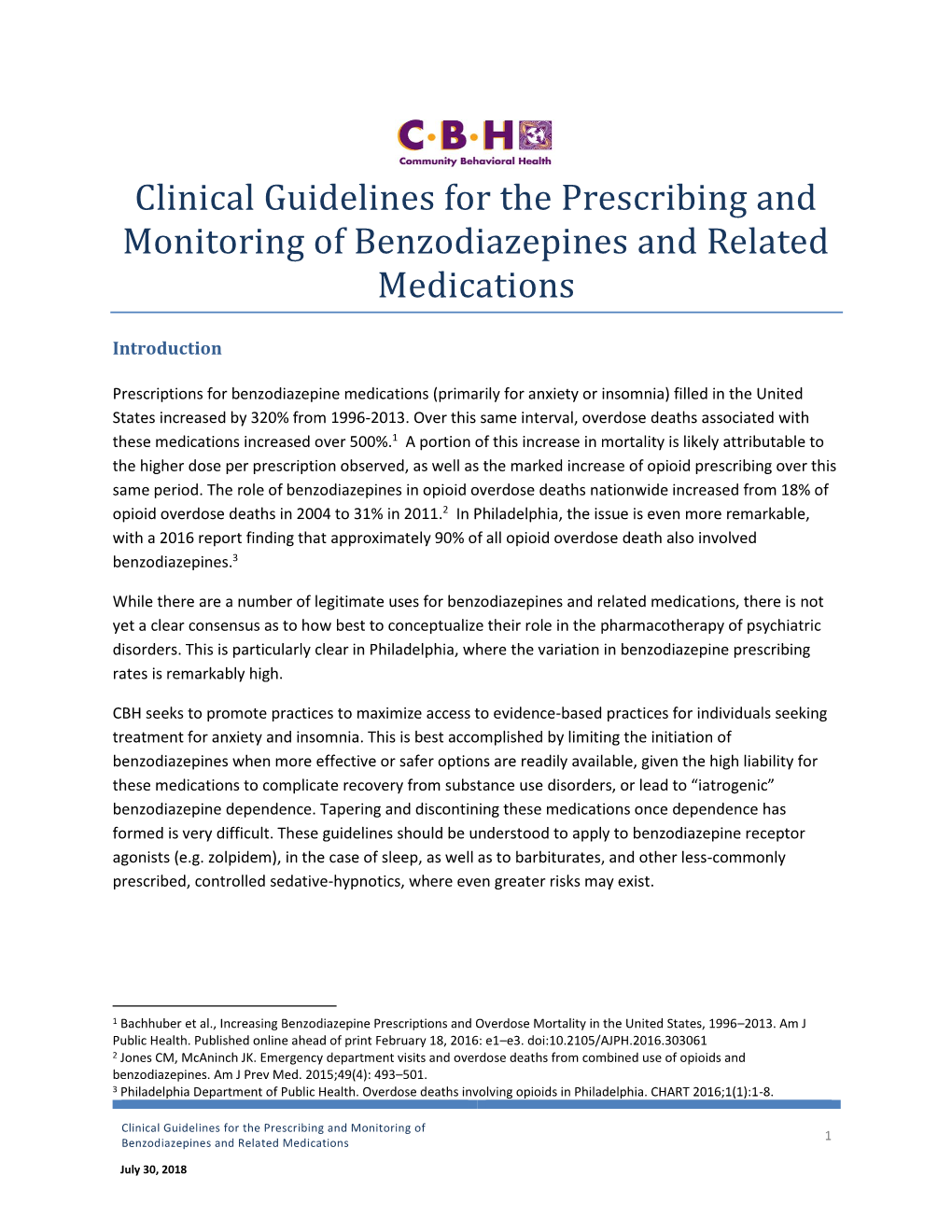 Clinical Guidelines for the Prescribing and Monitoring of Benzodiazepines and Related Medications