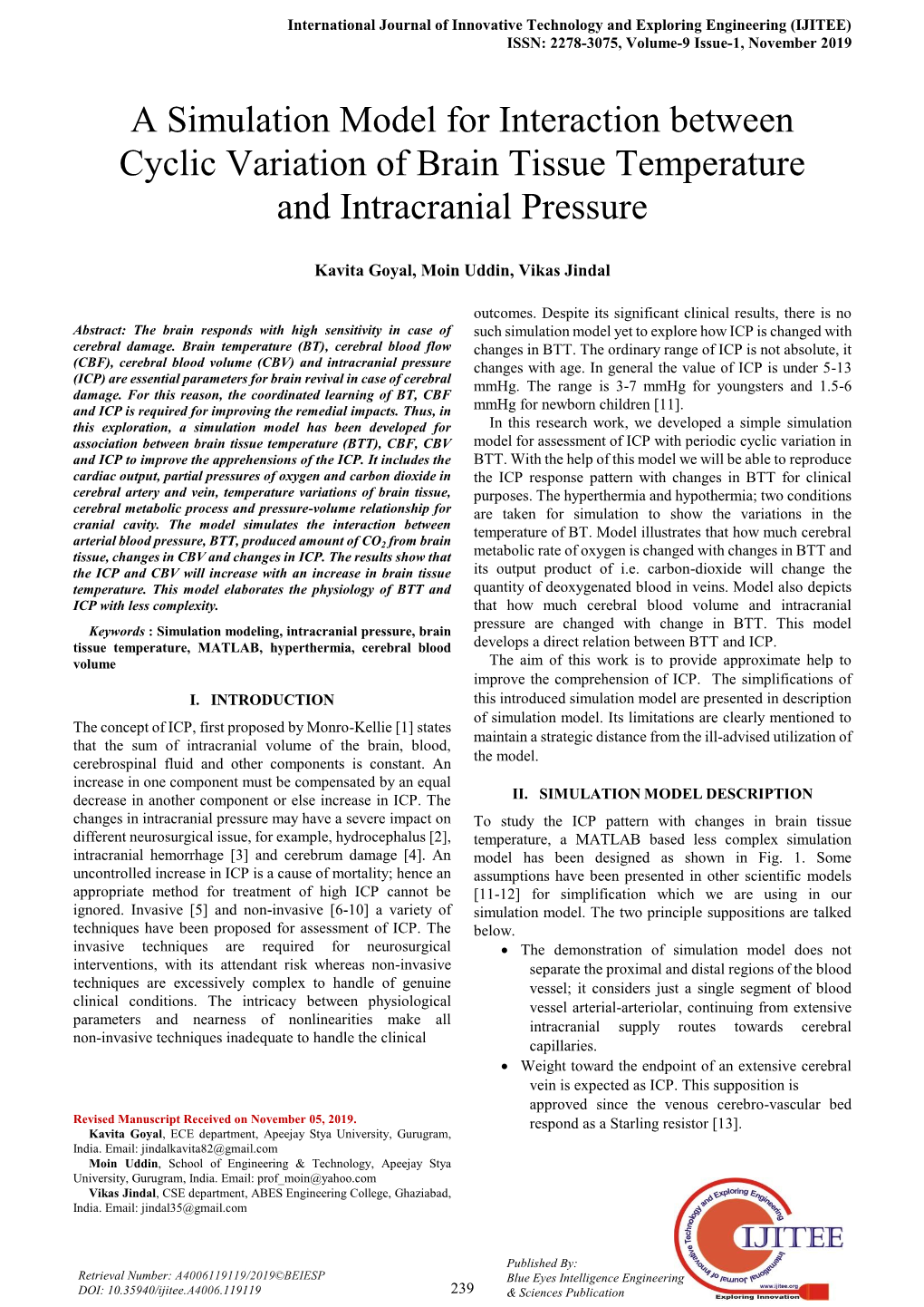 A Simulation Model for Interaction Between Cyclic Variation of Brain Tissue Temperature