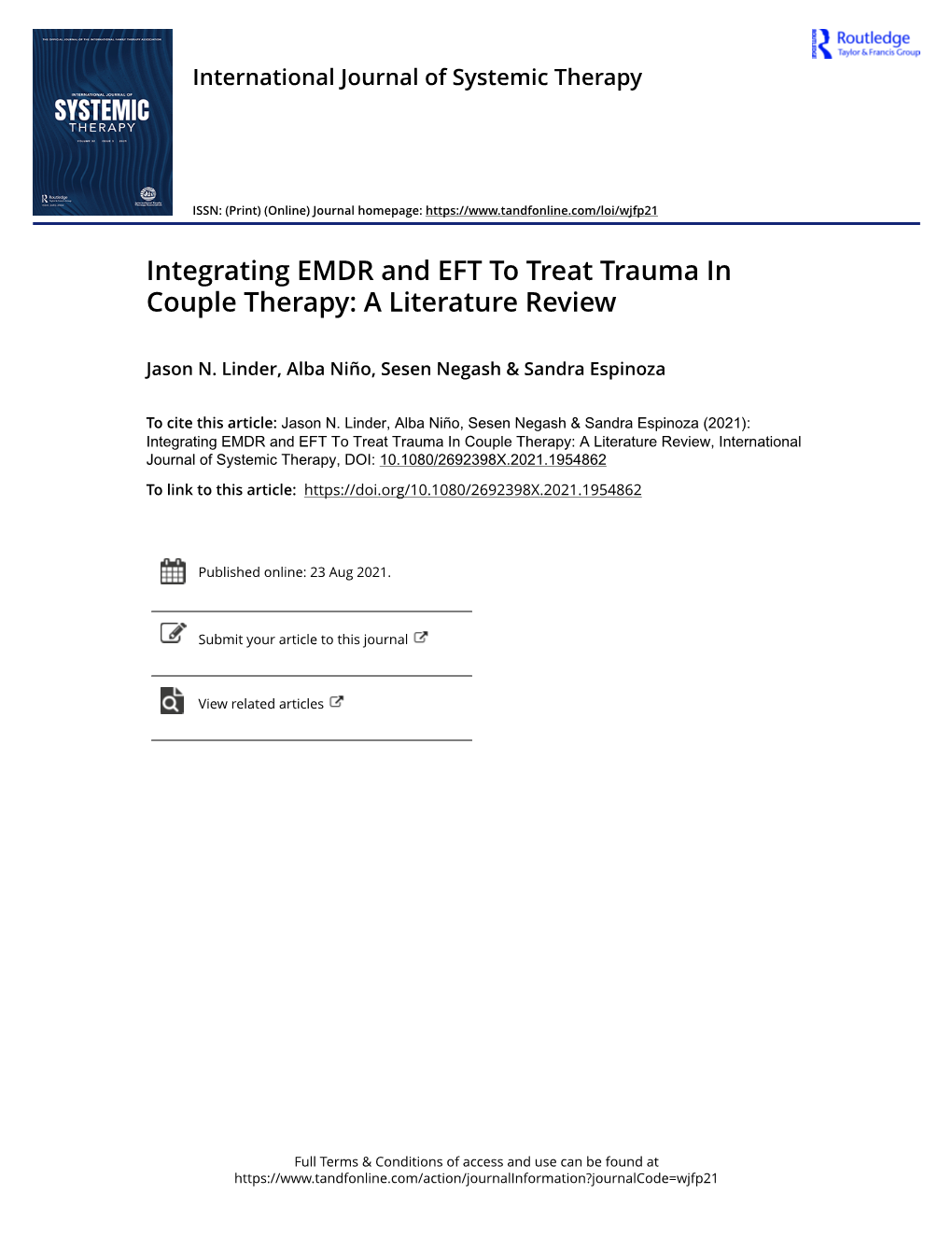 Integrating EMDR and EFT to Treat Trauma in Couple Therapy: a Literature Review