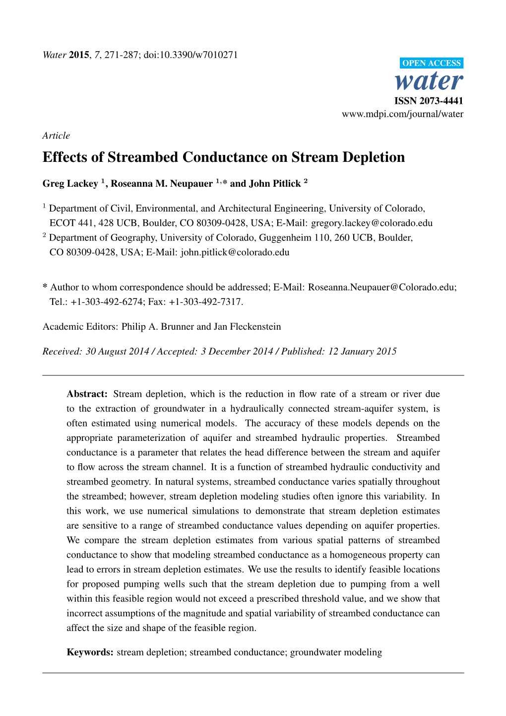 Effects of Streambed Conductance on Stream Depletion